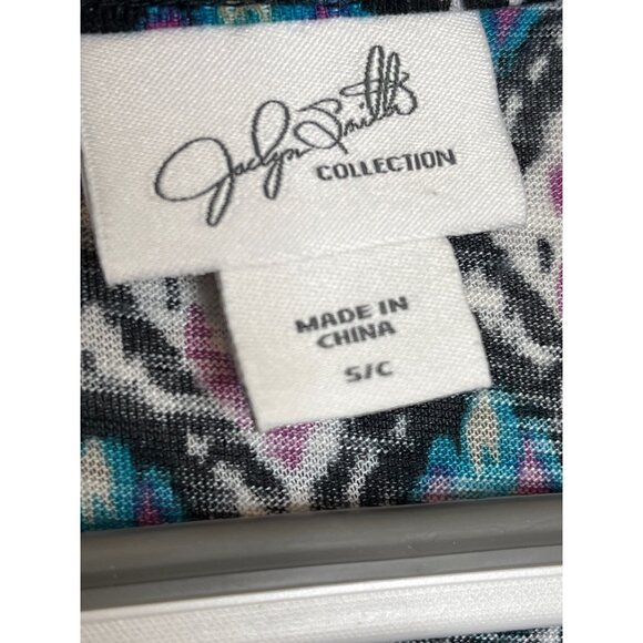Jaclyn Smith Flutter Sleeve Geometric Top Purple Black White Small - Picture 3 of 7